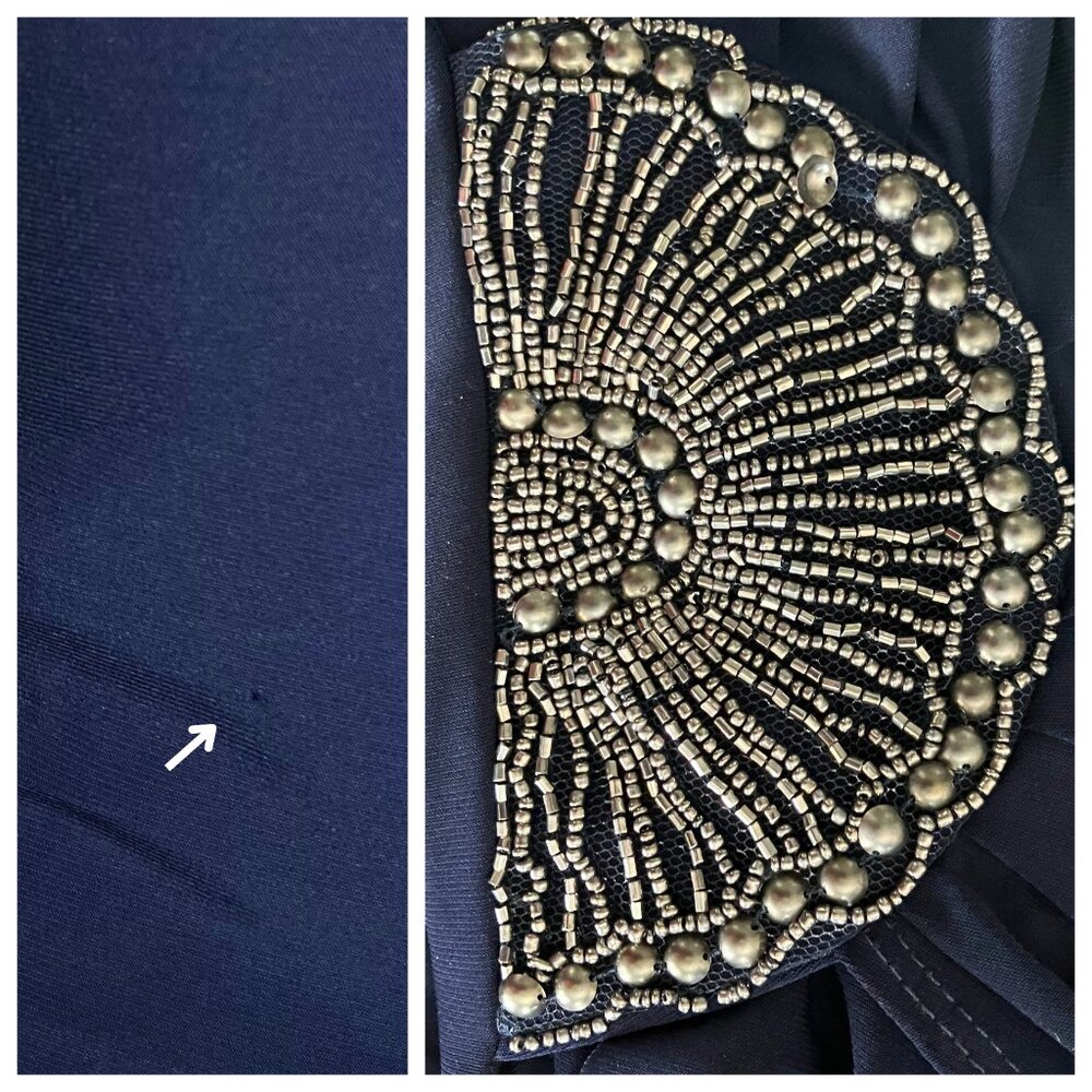 Vintage Y2K Navy Blue Beaded Cocktail Hoco Dress. S/M. Silver Boho Glam Party - Picture 13 of 14